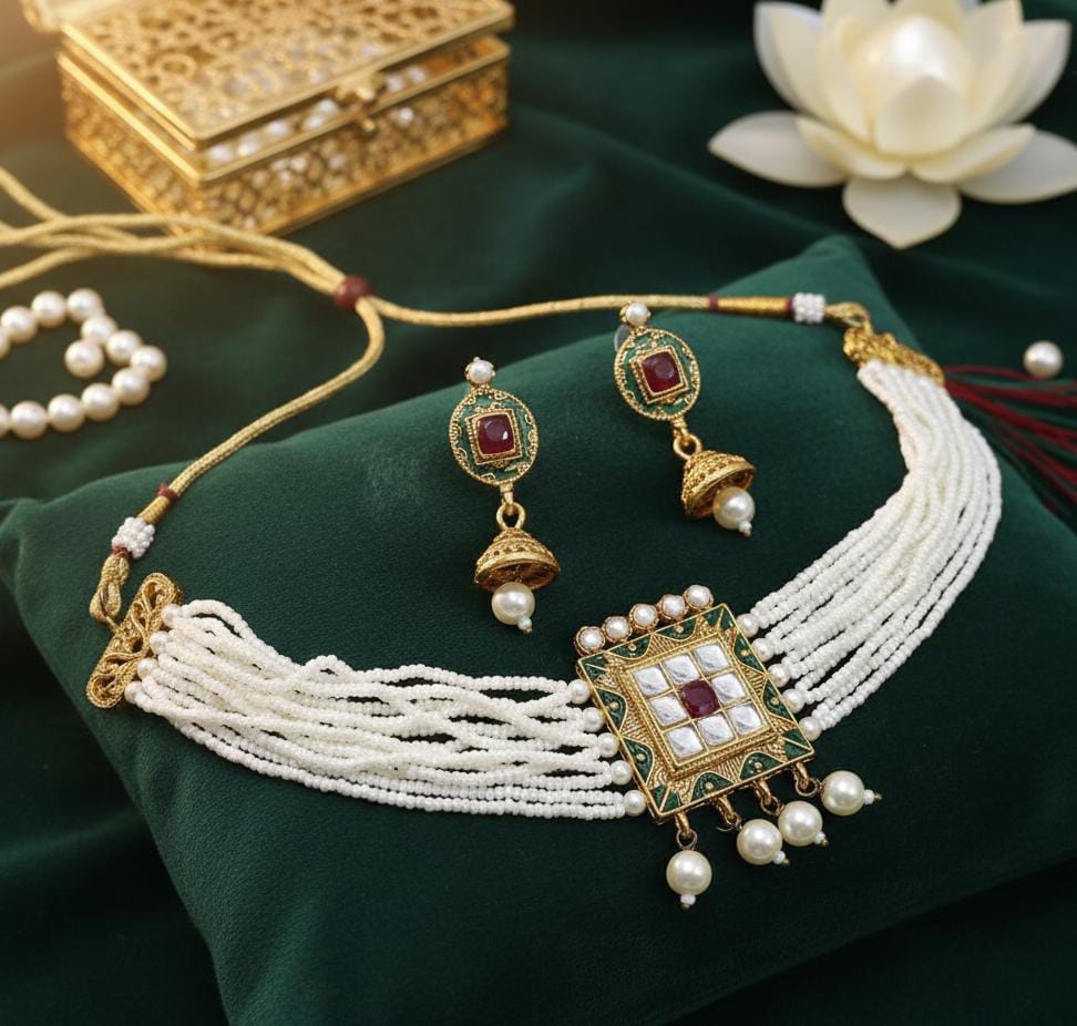 Stylish Indian Rajwadi Jhumki Choker Set