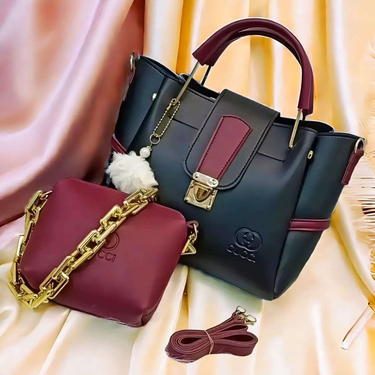 2-Piece Premium Synthetic Leather Bag Set